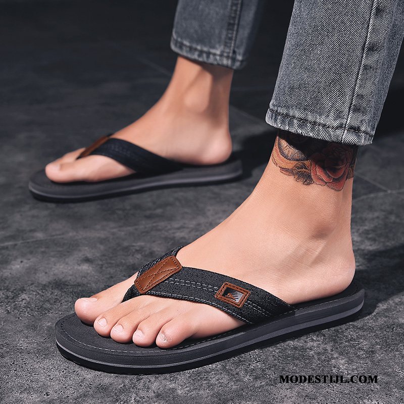 Heren Flip Flops Winkel Schoenen Persoonlijk Mode Outdoor Antislip Zandkleur Zwart