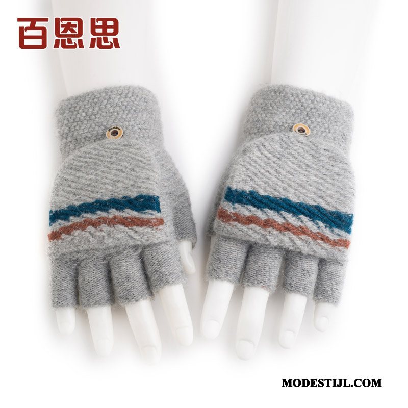 Heren Handschoenen Goedkoop Blijf Warm Halve Vinger Mannen Winter Outdoor Grijs Licht