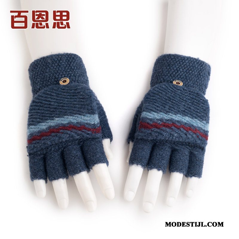 Heren Handschoenen Goedkoop Blijf Warm Halve Vinger Mannen Winter Outdoor Grijs Licht
