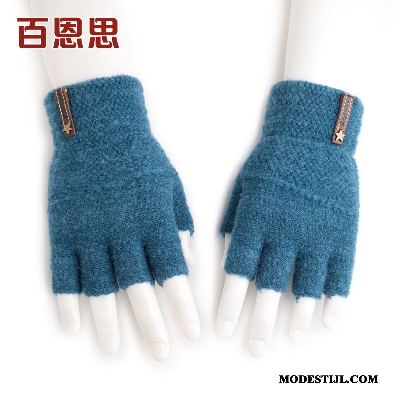 Heren Handschoenen Korting Winter Koude Halve Vinger Mannen Blijf Warm Blauw