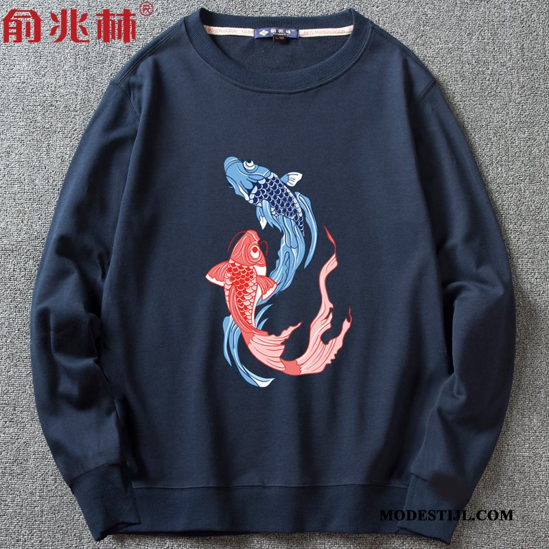 Heren Hoodies Korting Jas Vintage Chinese Stijl Jasje Mannen Donkerblauw