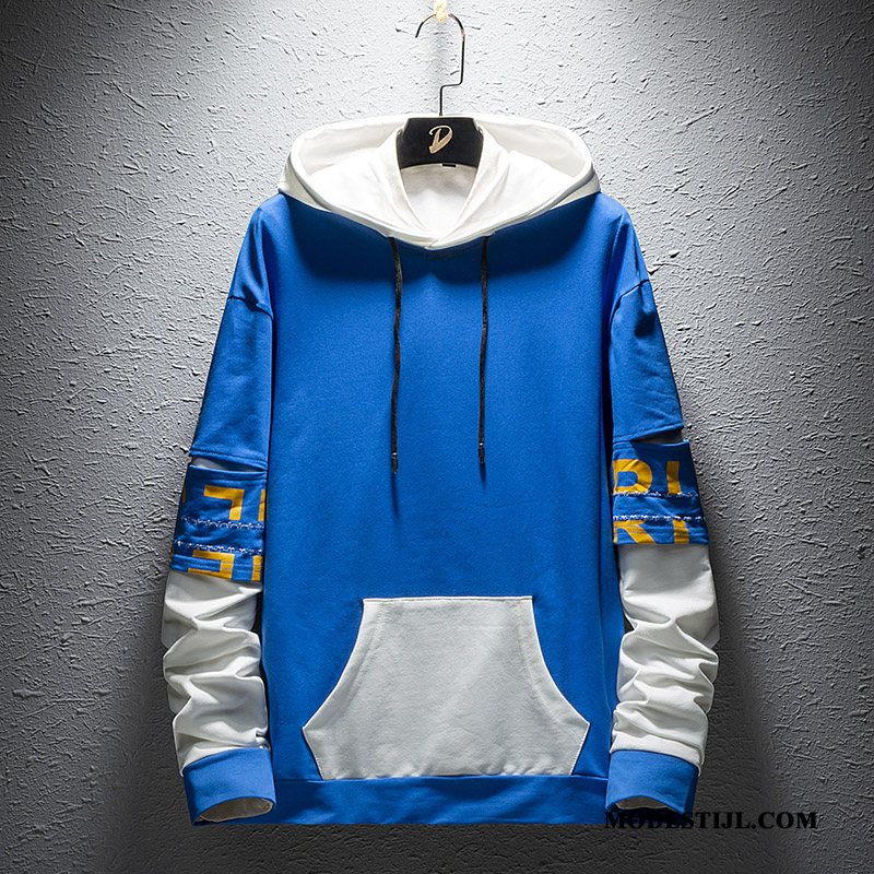 Heren Hoodies Online Trend Mode Pullover Mooi Student Blauw