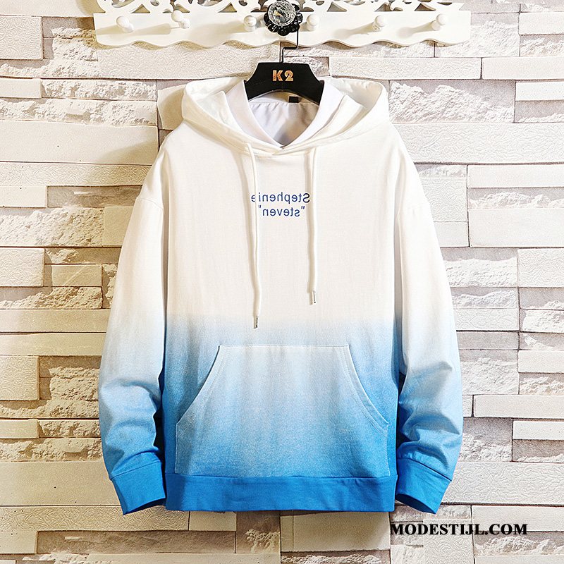 Heren Hoodies Sale Nieuw Lange Mouwen Herfst Trend Dunne Kleurverloop Blauw