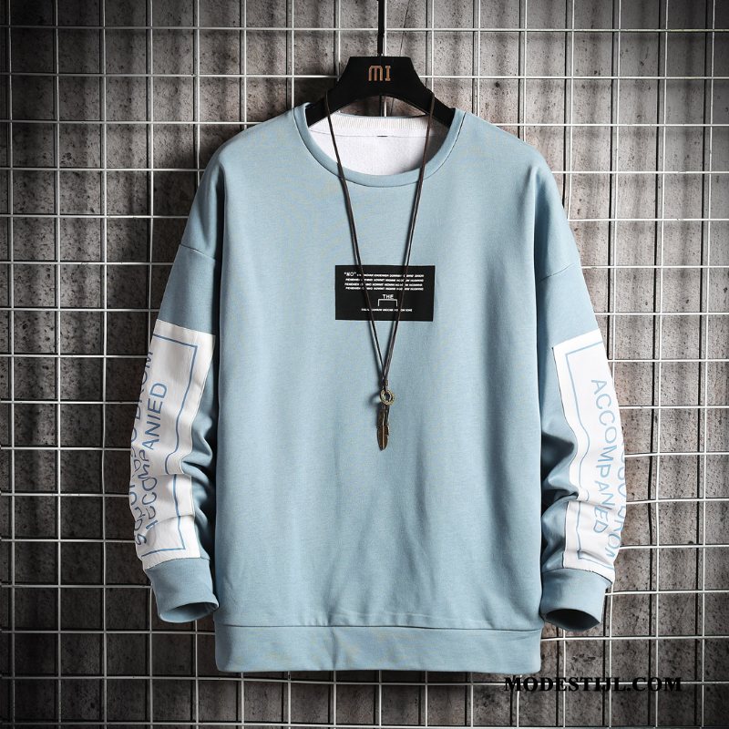 Heren Hoodies Winkel Ronde Hals T-shirt Lange Mouw Trend Trendy Merk Voorjaar Blauw