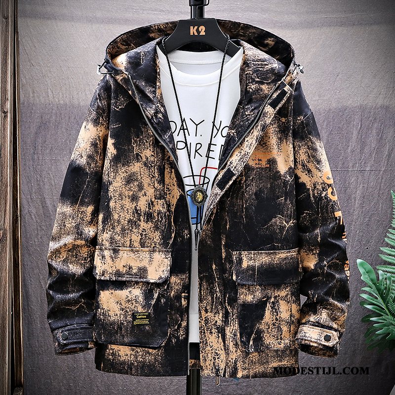 Heren Jassen Online Mannen Trendy Merk Losse Herfst Jasje Camouflage Paars