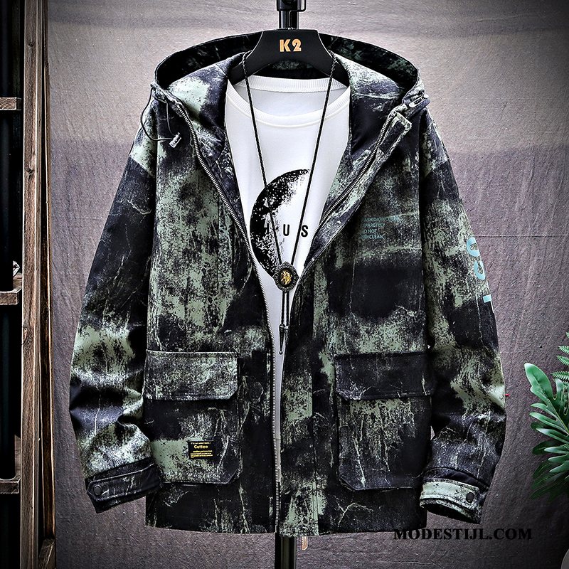 Heren Jassen Online Mannen Trendy Merk Losse Herfst Jasje Camouflage Paars