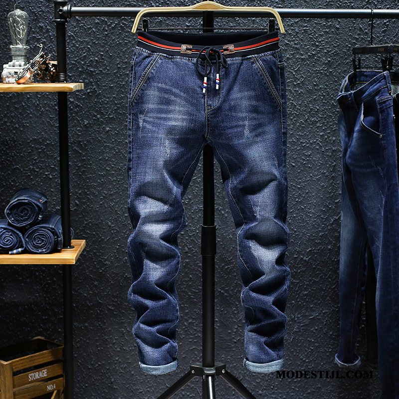 Heren Jeans Aanbiedingen Lange Mini Jeugd Trend Elastiek Blauw Zwart