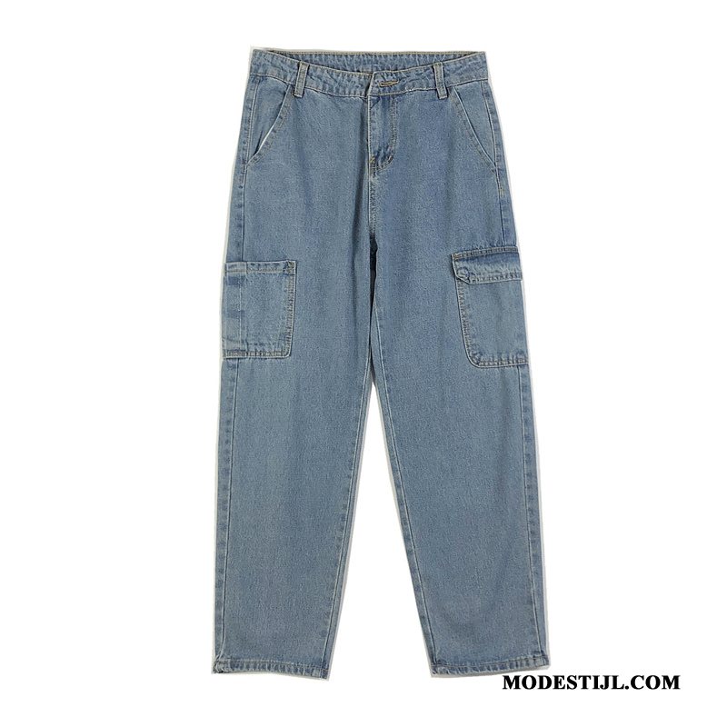 Heren Jeans Goedkoop Mannen Broek Trend Cargo Spijkerbroek Jeans Donkerblauw