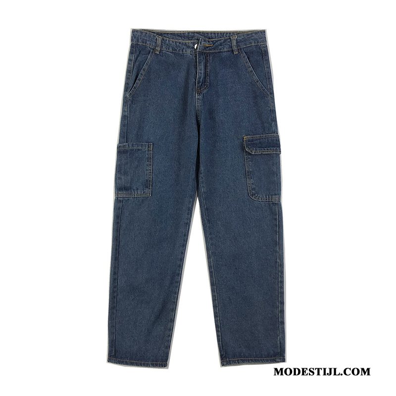 Heren Jeans Goedkoop Mannen Broek Trend Cargo Spijkerbroek Jeans Donkerblauw