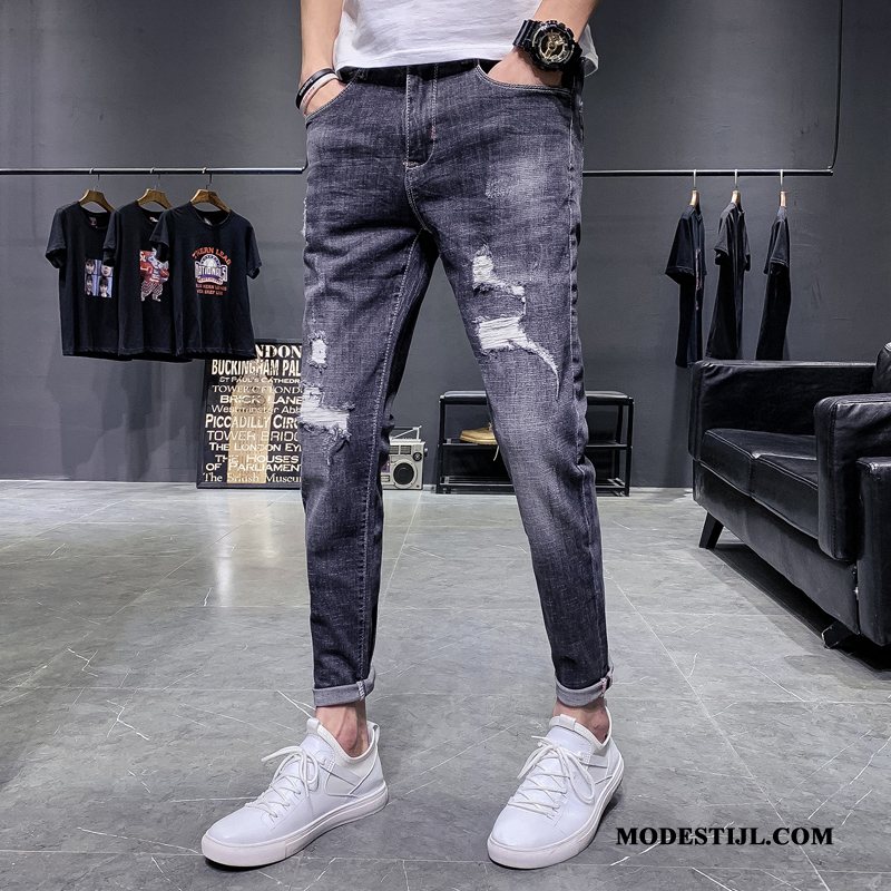 Heren Jeans Goedkoop Mini Gaten Spijkerbroek Jeans Slim Fit Trend Blauw