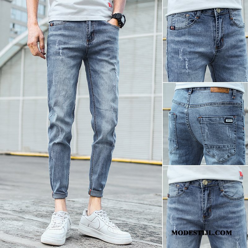 Heren Jeans Goedkoop Trend Slim Fit Trendy Merk Spijkerbroek Jeans Voorjaar Donkerblauw Licht