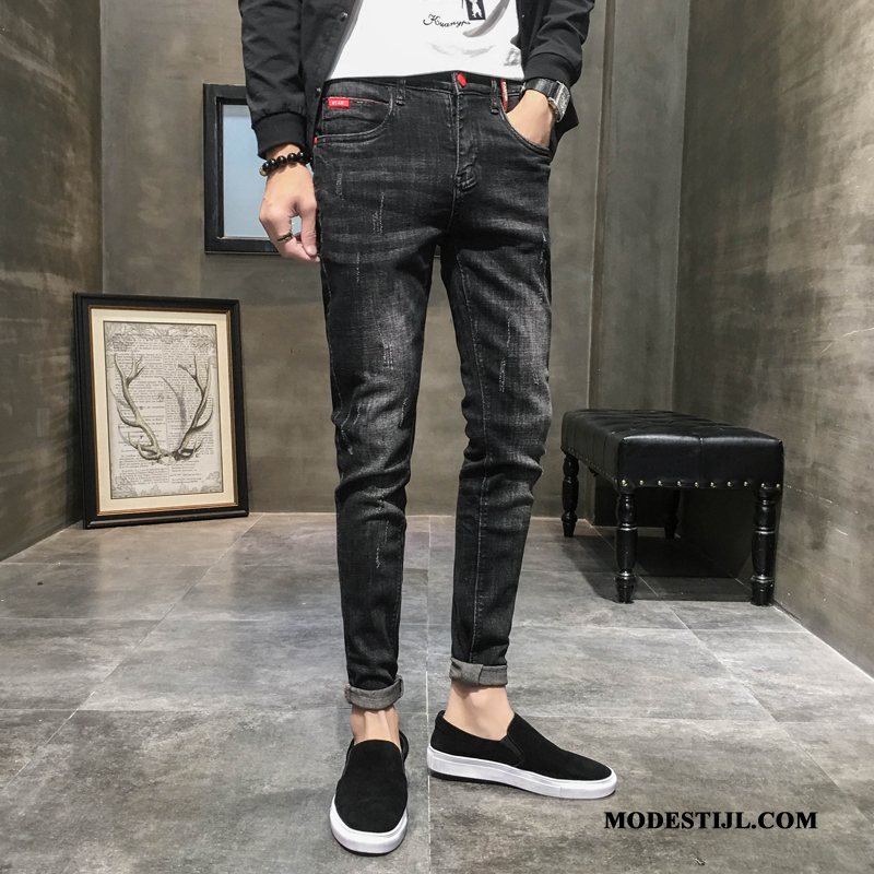 Heren Jeans Kopen Jeugd Elastiek Trendy Merk Slim Fit Casual Blauw
