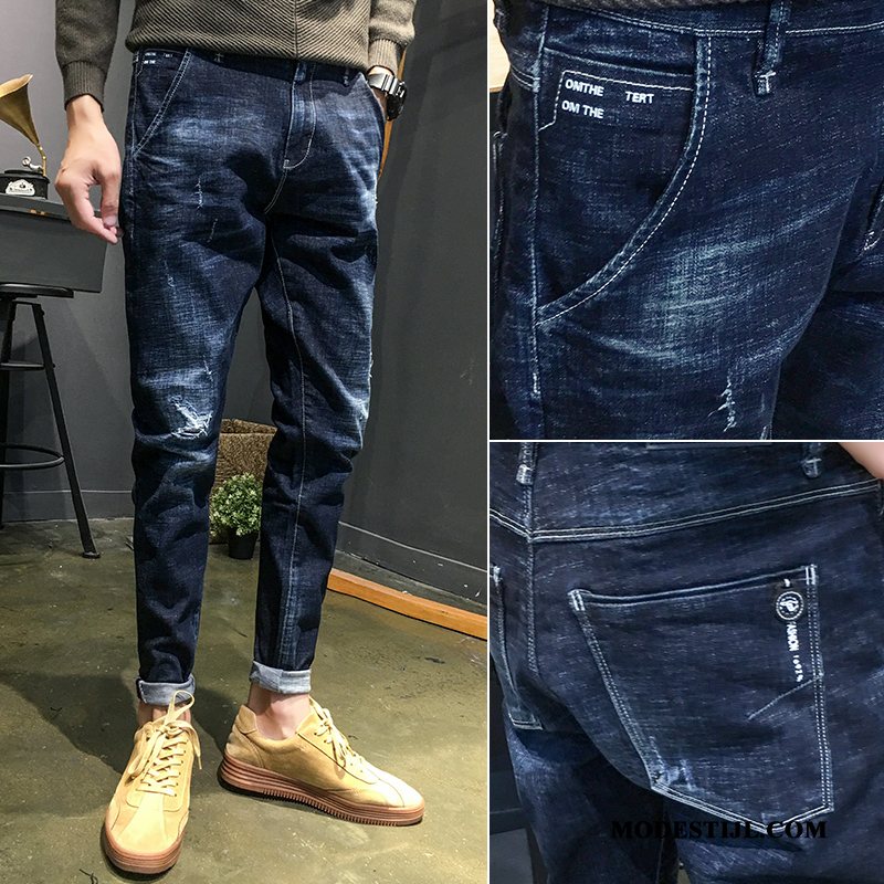 Heren Jeans Kopen Nieuw Rechtdoor Mini Slim Fit Trendy Merk Blauw