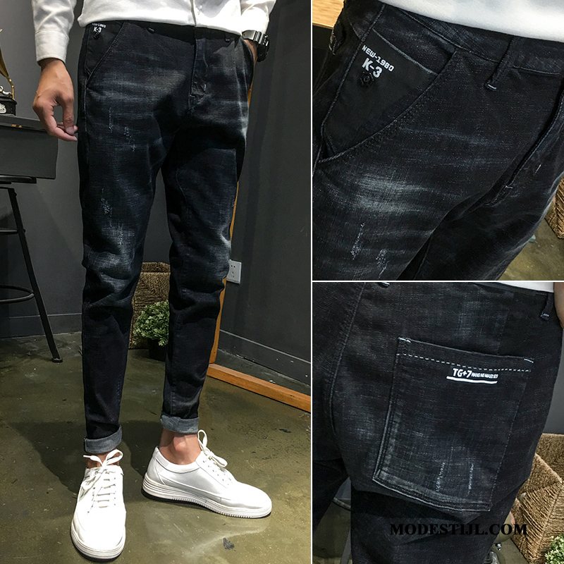 Heren Jeans Kopen Nieuw Rechtdoor Mini Slim Fit Trendy Merk Blauw