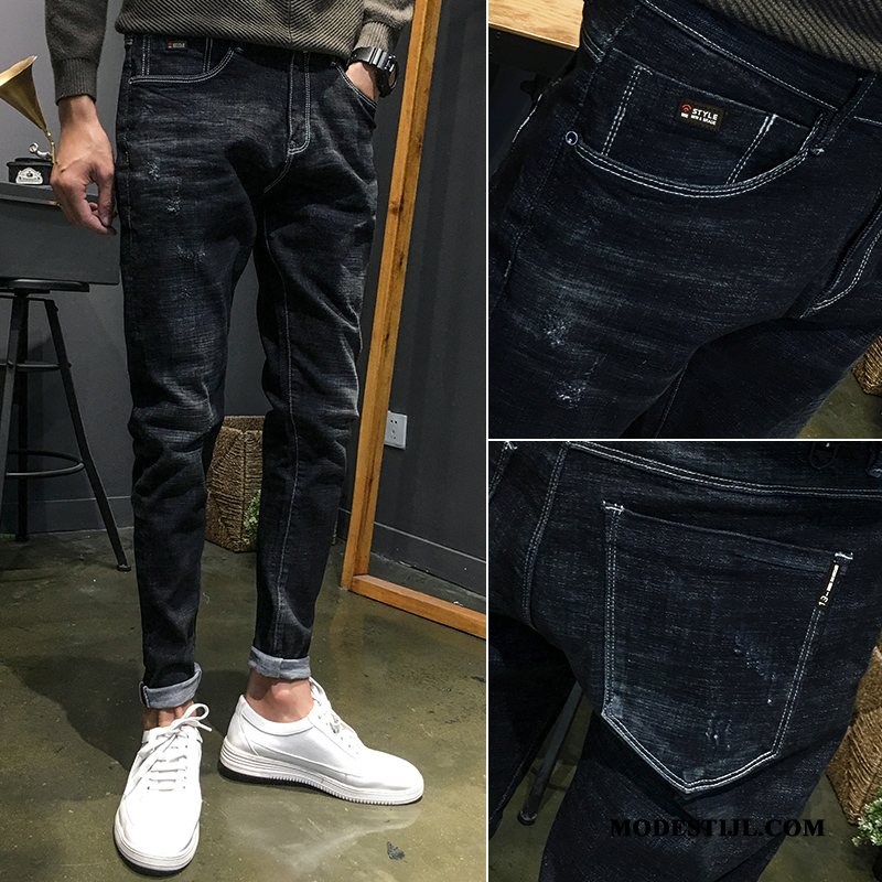 Heren Jeans Kopen Nieuw Rechtdoor Mini Slim Fit Trendy Merk Blauw