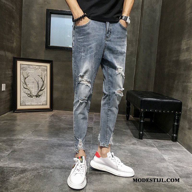 Heren Jeans Online Mannen 2019 Nieuw Gaten Potlood Broek Blauw Licht