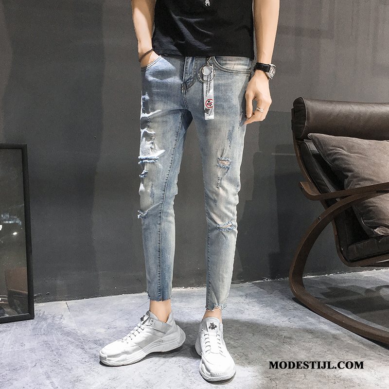 Heren Jeans Online Mannen 2019 Nieuw Gaten Potlood Broek Blauw Licht