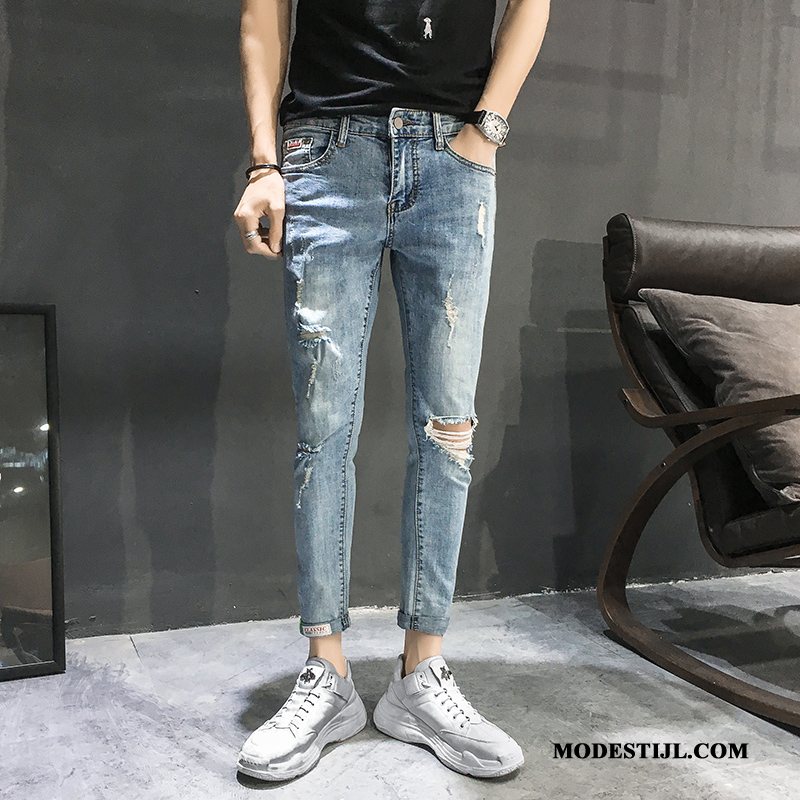 Heren Jeans Online Mannen 2019 Nieuw Gaten Potlood Broek Blauw Licht