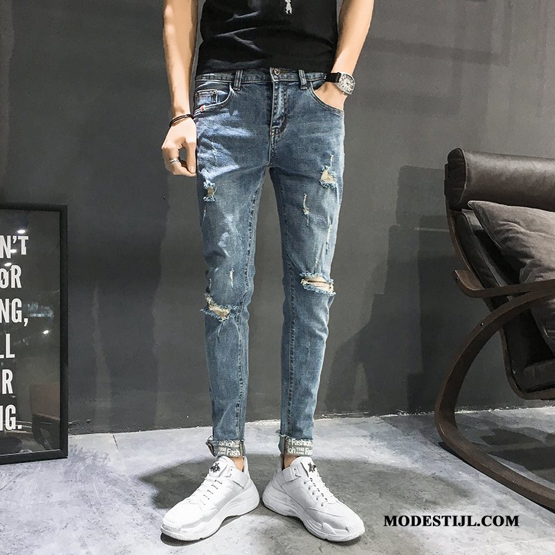 Heren Jeans Online Mannen 2019 Nieuw Gaten Potlood Broek Blauw Licht