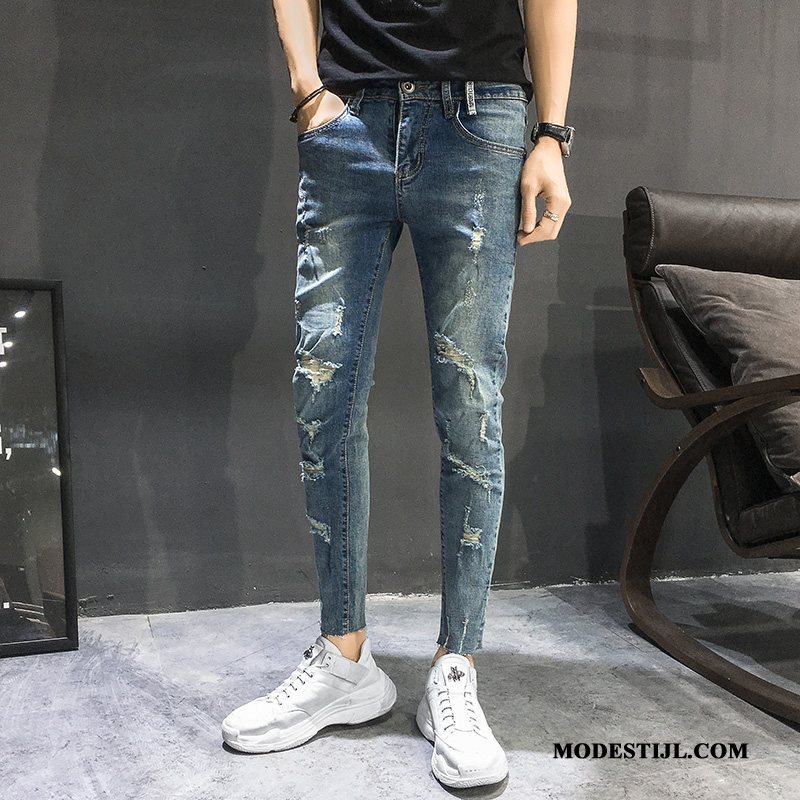 Heren Jeans Online Mannen 2019 Nieuw Gaten Potlood Broek Blauw Licht