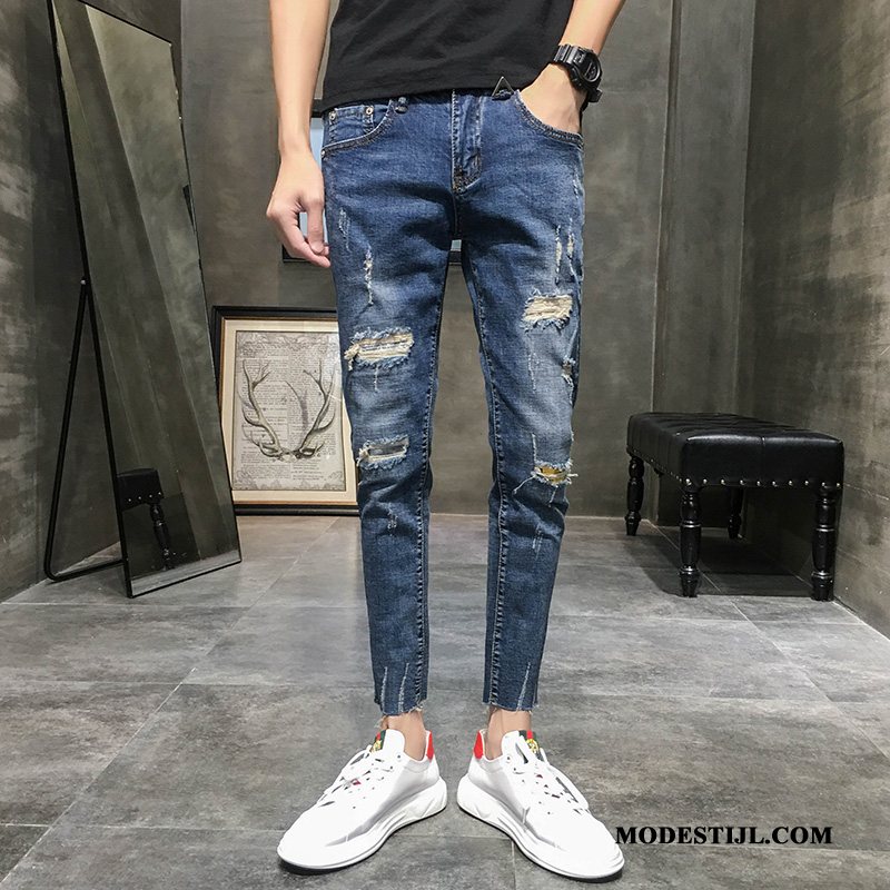 Heren Jeans Online Mannen 2019 Nieuw Gaten Potlood Broek Blauw Licht