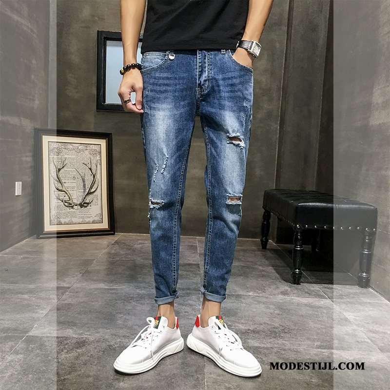 Heren Jeans Online Mannen 2019 Nieuw Gaten Potlood Broek Blauw Licht