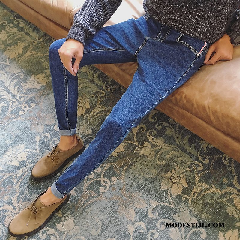 Heren Jeans Online Trend Elastiek Lange Slim Fit Broek Blauw