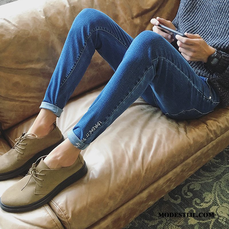 Heren Jeans Online Trend Elastiek Lange Slim Fit Broek Blauw