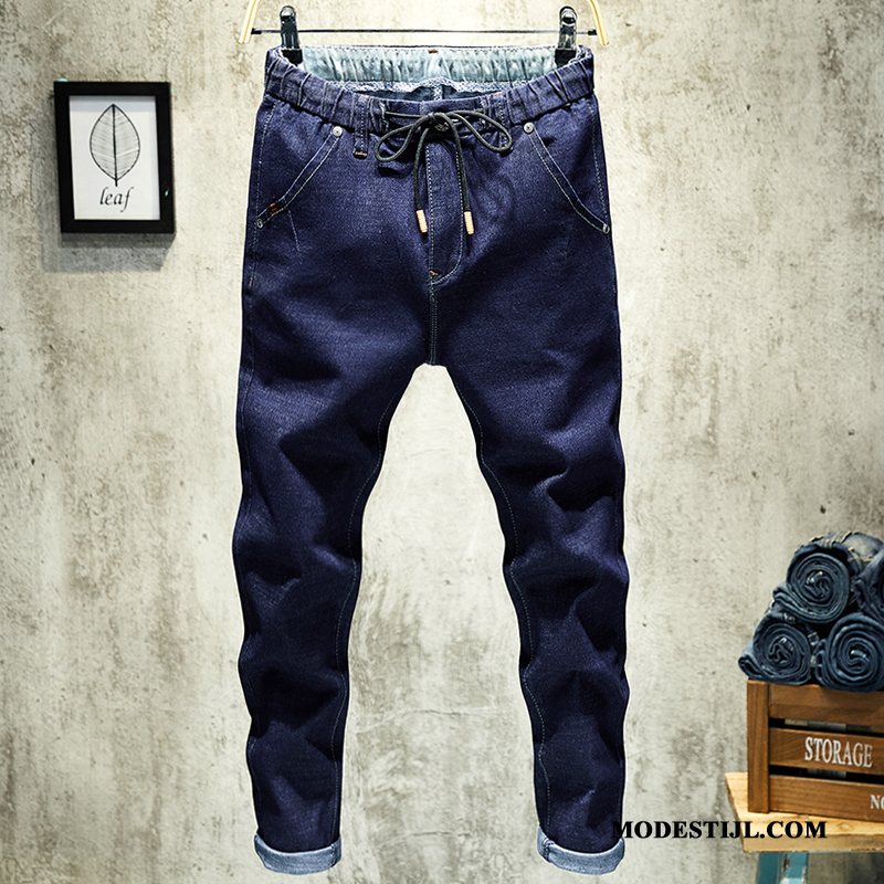 Heren Jeans Sale Losse Slim Fit Broek Elastiek Spijkerbroek Jeans Blauw Zwart