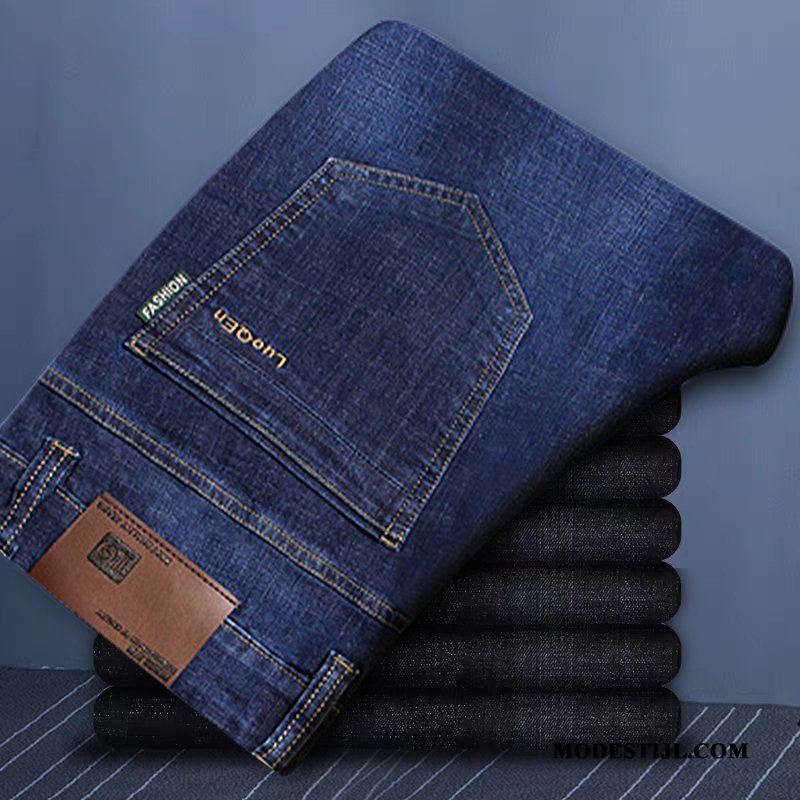 Heren Jeans Winkel Winter Elastiek Casual Broek Mannen Zwart