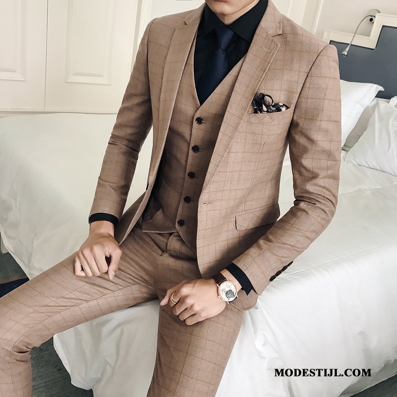 Heren Kostuum Sale Pak Mannen Trendy Merk Elegante Mode Grijs Licht