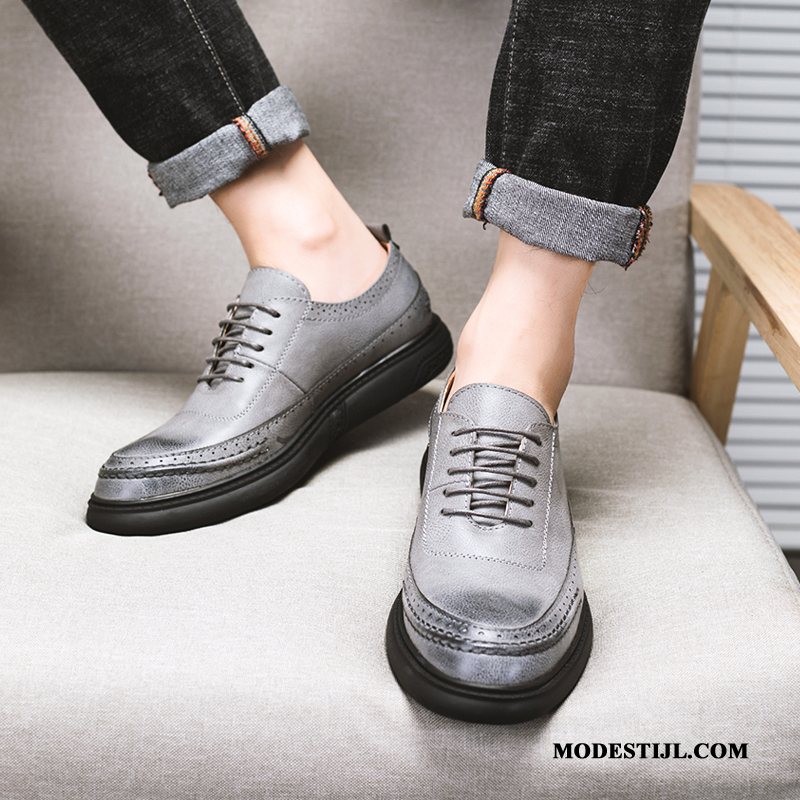 Heren Leren Schoenen Kopen Trend Jeugd Brits Mannen Casual Bruine