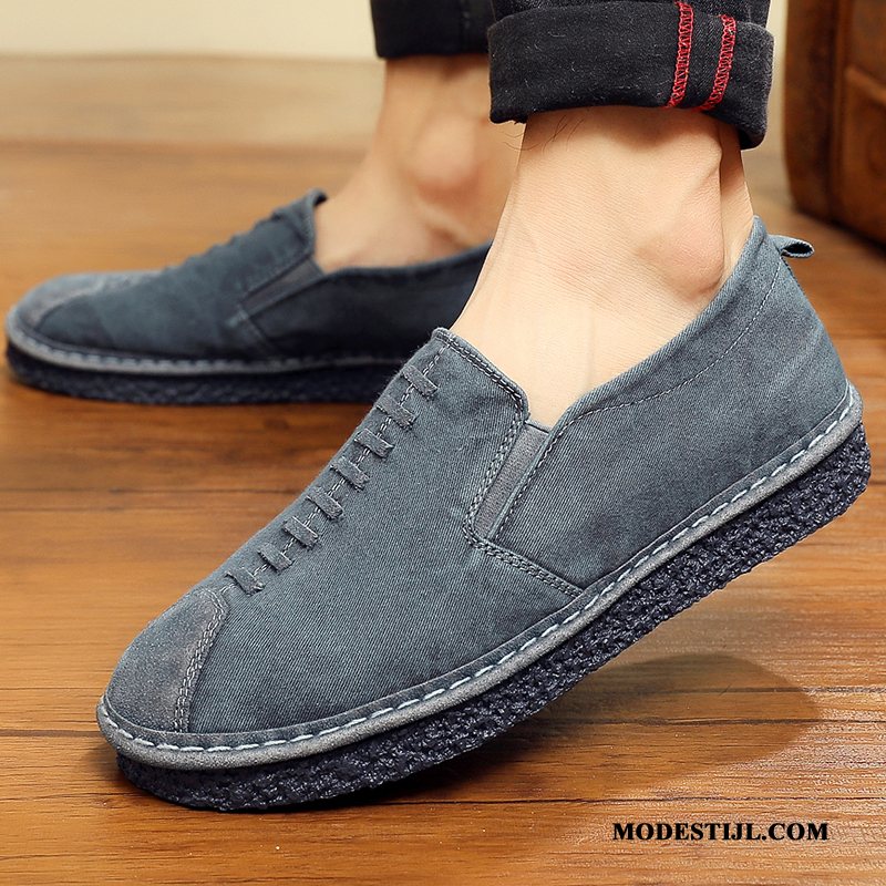 Heren Mocassins Goedkoop Plat Slip On Laag Ademende Comfortabele Donkerblauw