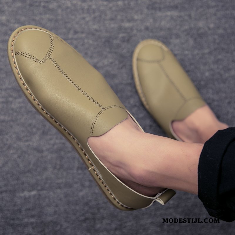 Heren Mocassins Goedkoop Voorjaar Leren Schoenen Slip On Bootschoenen Ademende Zwart