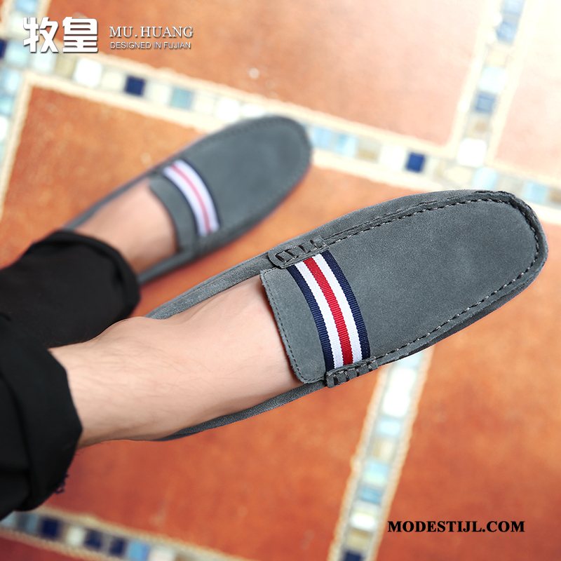 Heren Mocassins Kopen Bootschoenen Echt Leer Schrobben Slip On Mannen Rood