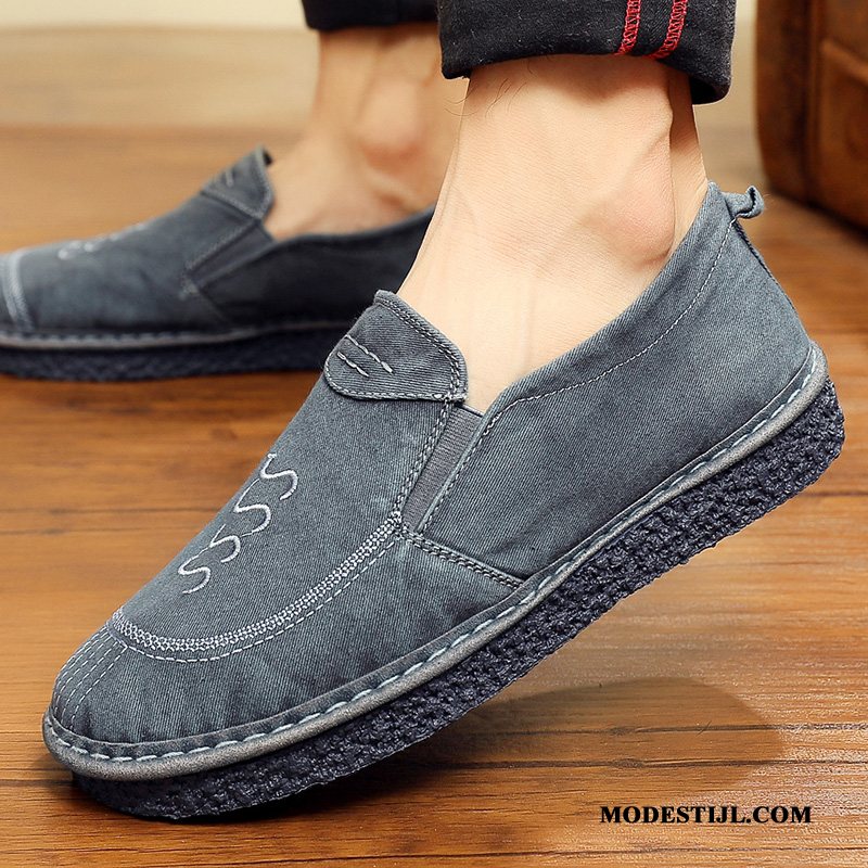 Heren Mocassins Online Slip On Plat Ademende Werk Comfortabele Donkerblauw