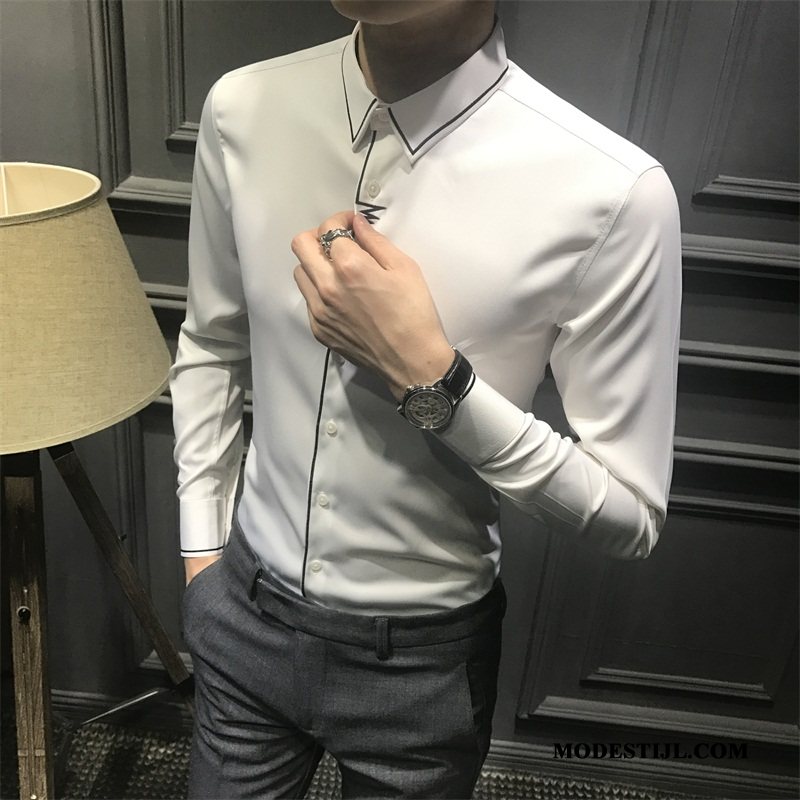 Heren Overhemden Goedkoop Slim Fit Trend Mannen Voorjaar Lange Mouwen Wit