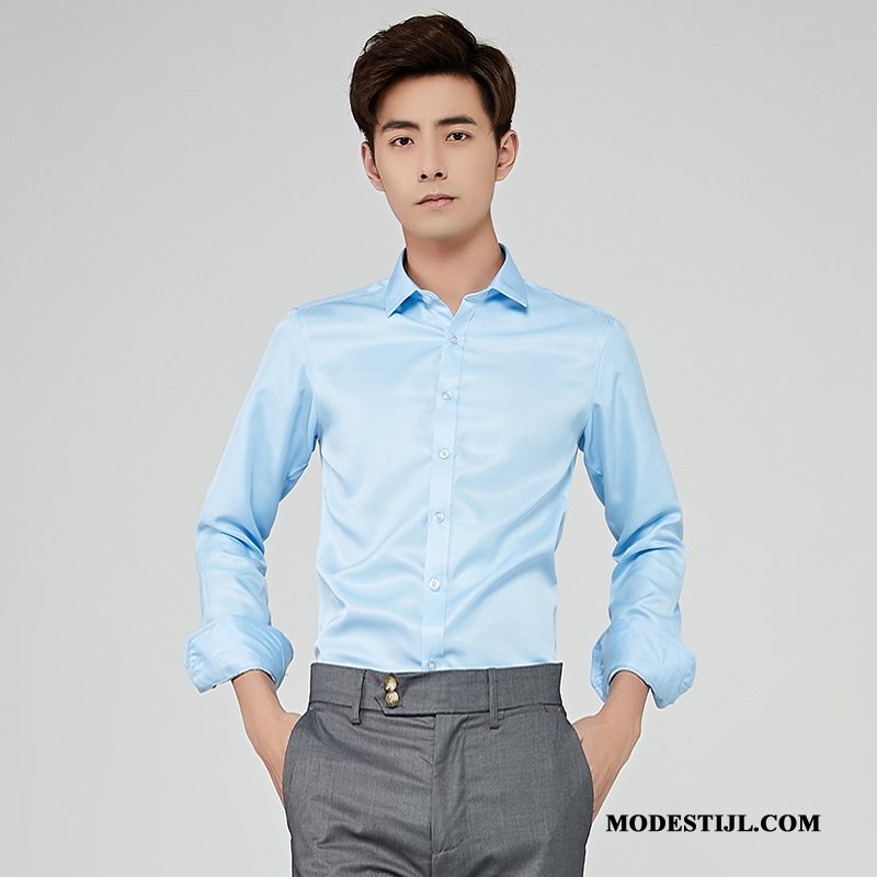Heren Overhemden Kopen Bedrijf Mannen Nieuw Trend Jeugd Donkerblauw