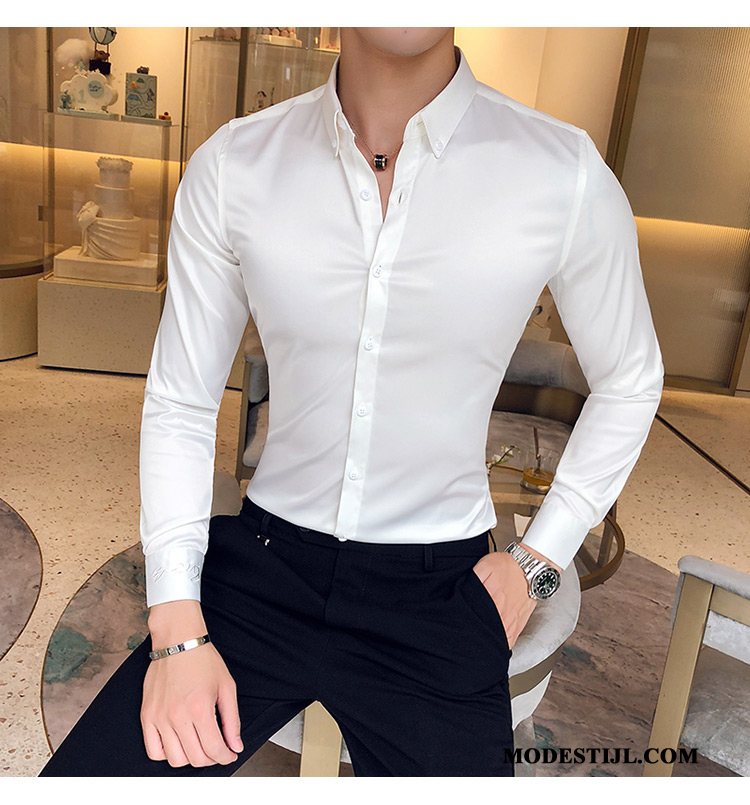 Heren Overhemden Kopen Borduurwerk Ontwerp Mannen Trend 2019 Blauw Wit
