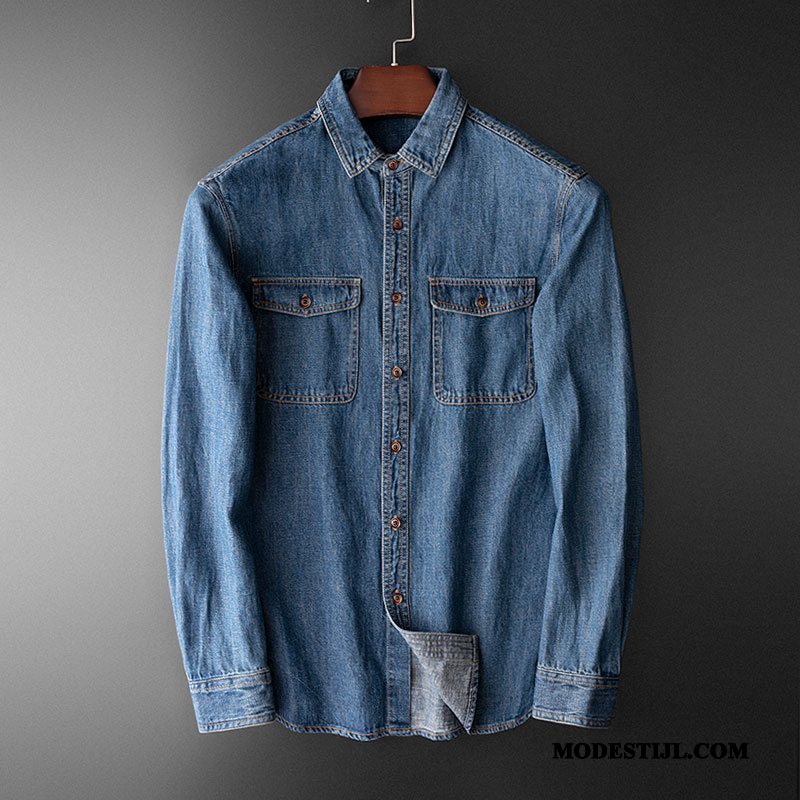 Heren Overhemden Kopen Mode Casual Jeugd Denim Jasje Blauw