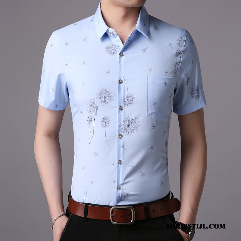 Heren Overhemden Online Mannen Ijszijde Zak Middelbare Leeftijd Koel Blauw