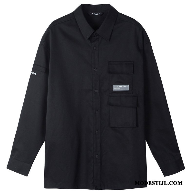 Heren Overhemden Online Trend Casual Cargo Mannen Herfst Zwart