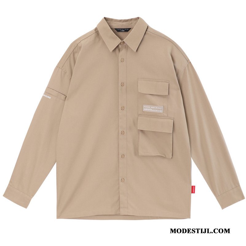 Heren Overhemden Online Trend Casual Cargo Mannen Herfst Zwart