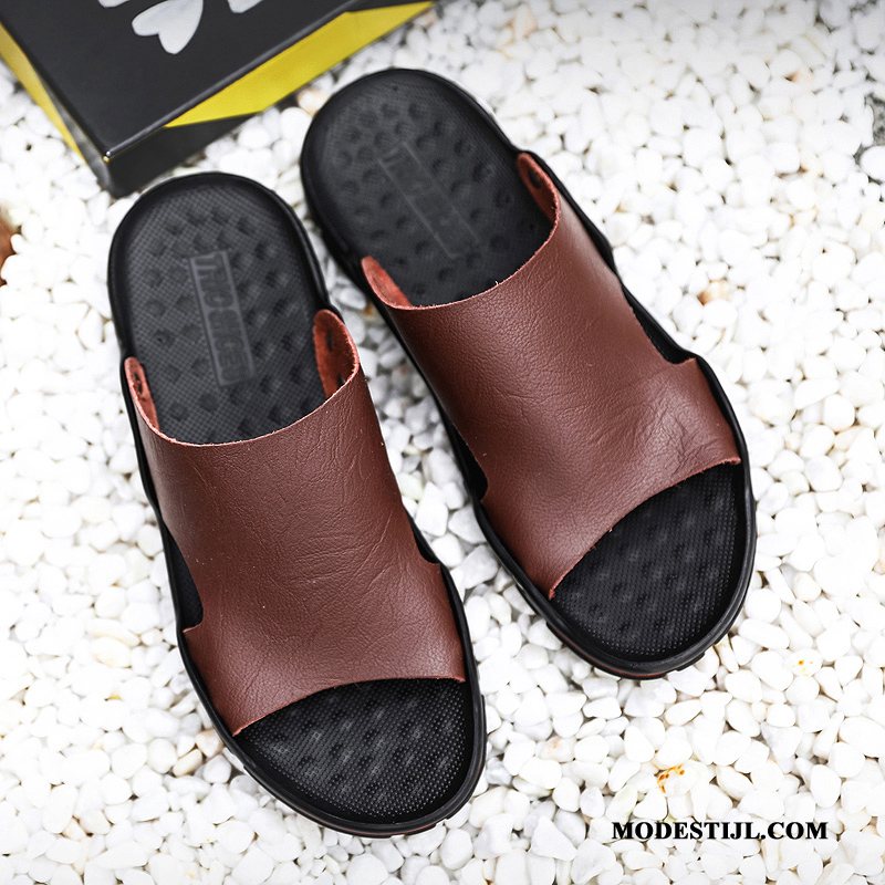 Heren Pantoffels Goedkoop Trend Echt Leer Mannen Sandaal Mode Zwart