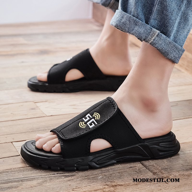 Heren Pantoffels Kopen Binnen Bovenkleding Zomer Trend Persoonlijk Zandkleur Zwart