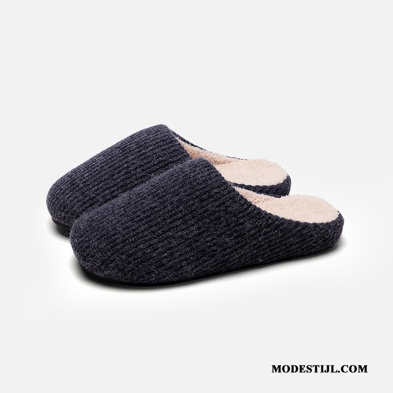 Heren Pantoffels Sale Slippers Warm Winter Katoen Binnen Marineblauw