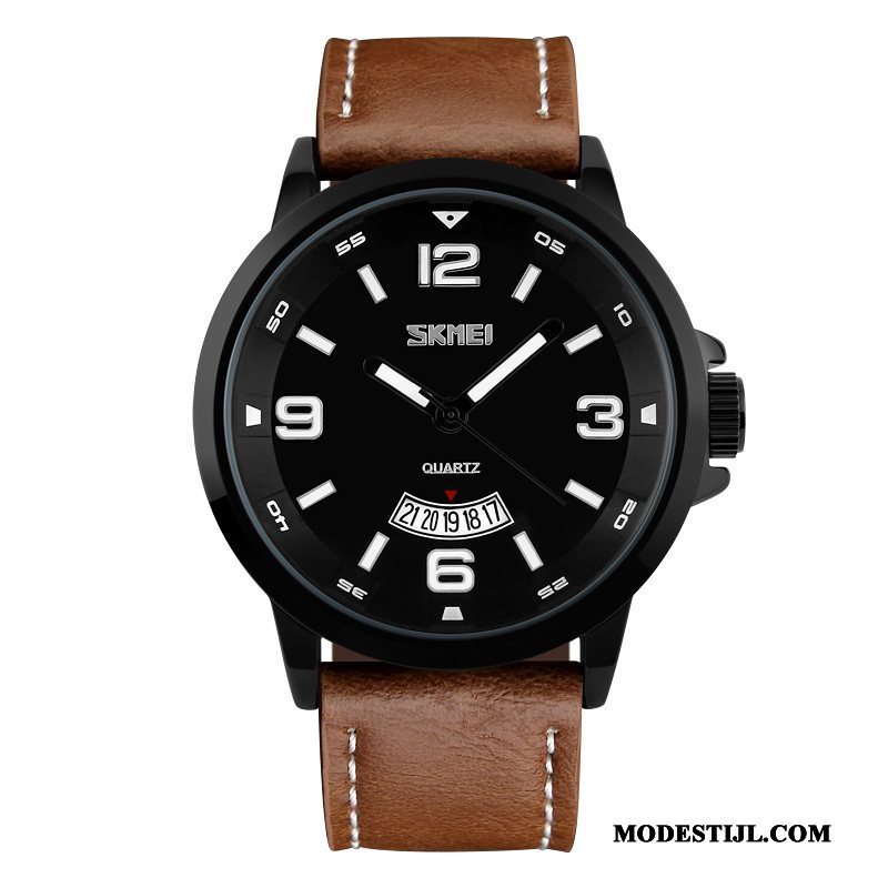 Heren Polshorloge Korting Trend Quartz Horloge Riem Waterdicht Mode Zwart