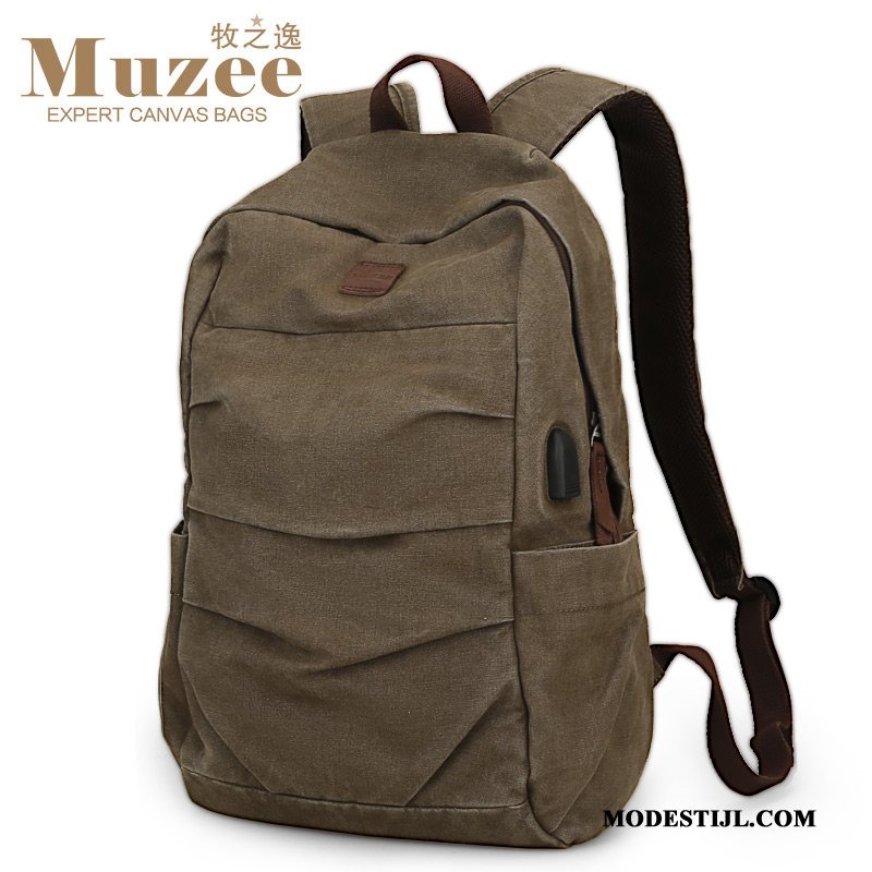 Heren Rugzak Kopen Tas Trend Casual Persoonlijkheid Eenvoudig Kaki