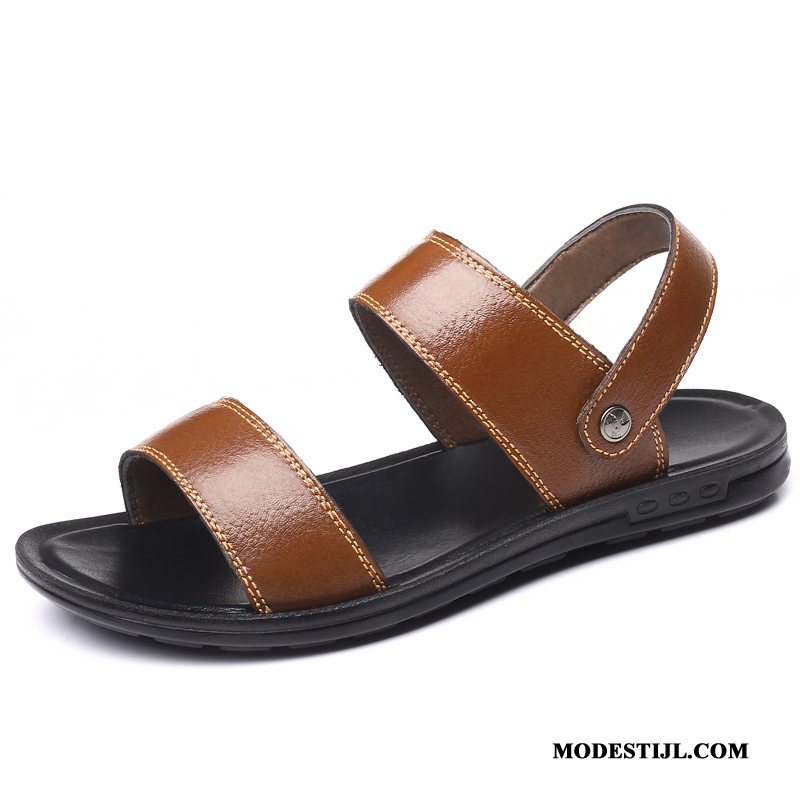 Heren Sandalen Kopen Leer Schoenen 2019 Casual Zachte Zolen Zandkleur Bruine