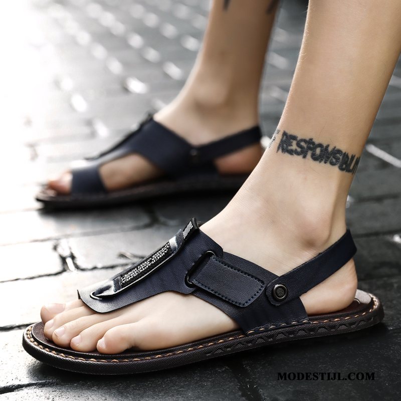 Heren Sandalen Online Pantoffels Schoenen Chauffeurs Schoenen 2019 Antislip Donkerblauw Zandkleur